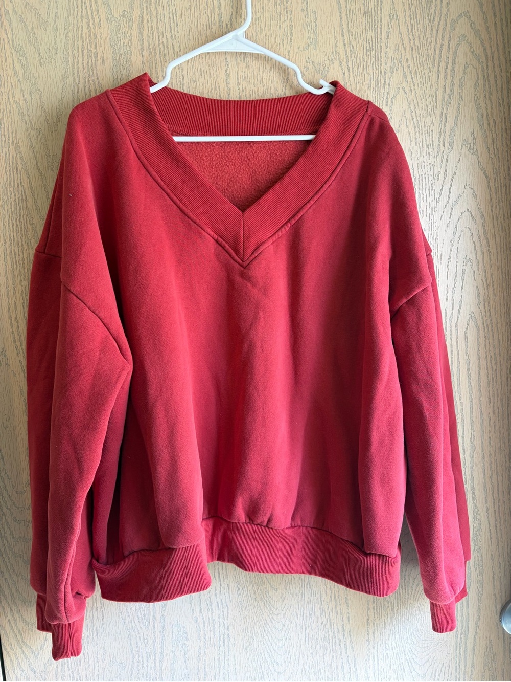 Red V-Neck Women's Sweatshirt Sweater